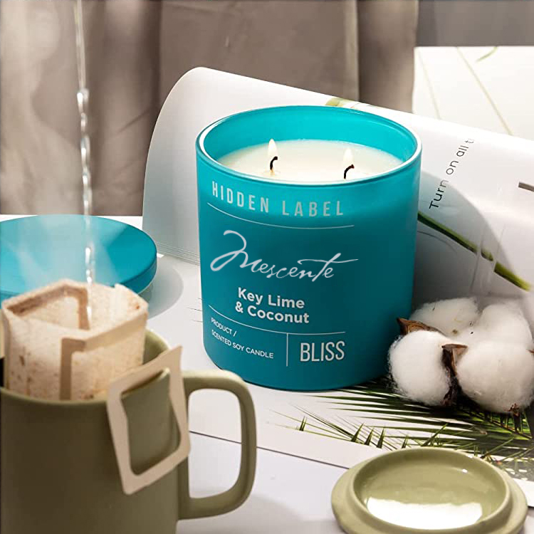 M&Scent Toptan Lüks Özel Etiket Siyah Kavanoz Kokulu Soya Balmumu Mumlar Kristaller ile