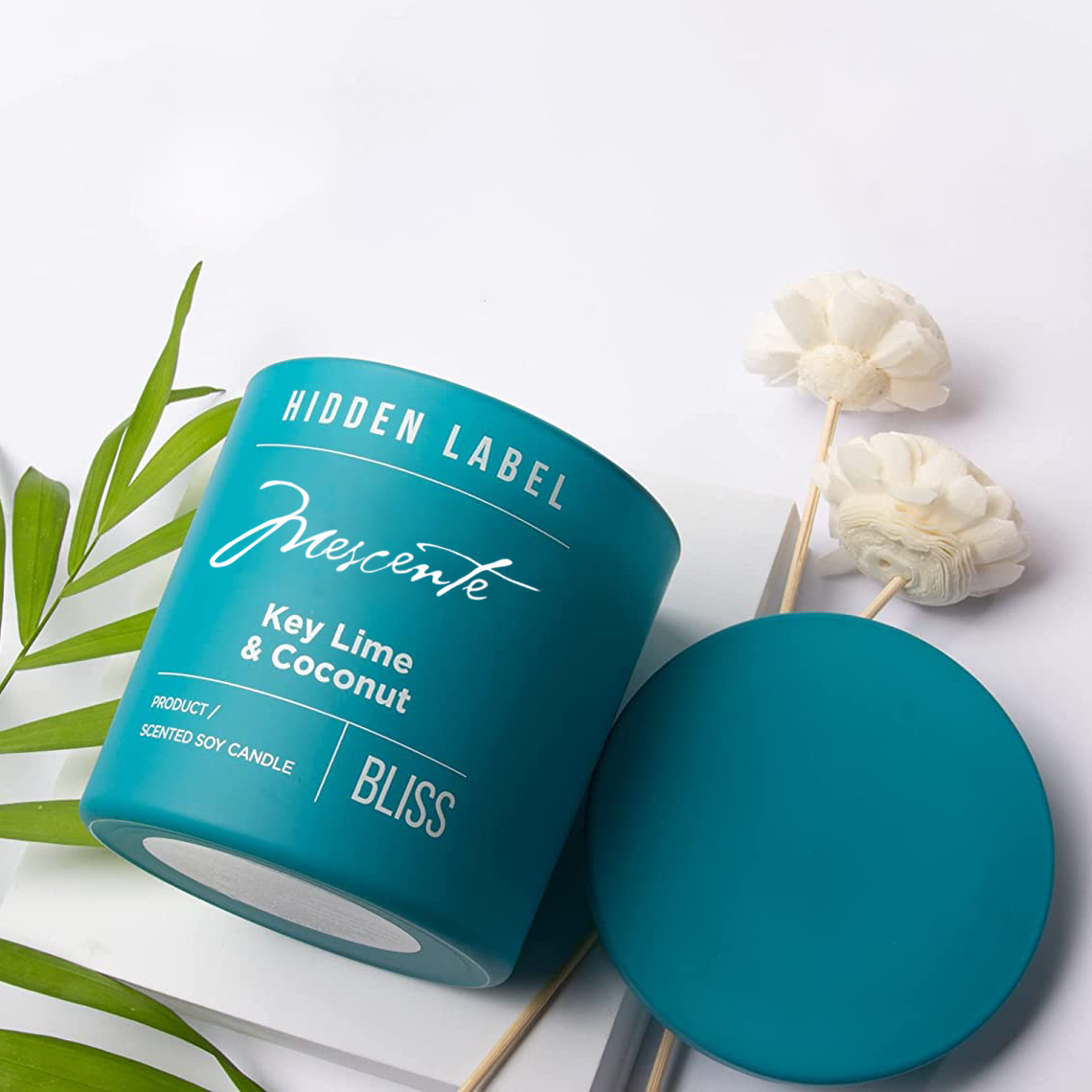 M&Scent Toptan Lüks Özel Etiket Siyah Kavanoz Kokulu Soya Balmumu Mumlar Kristaller ile