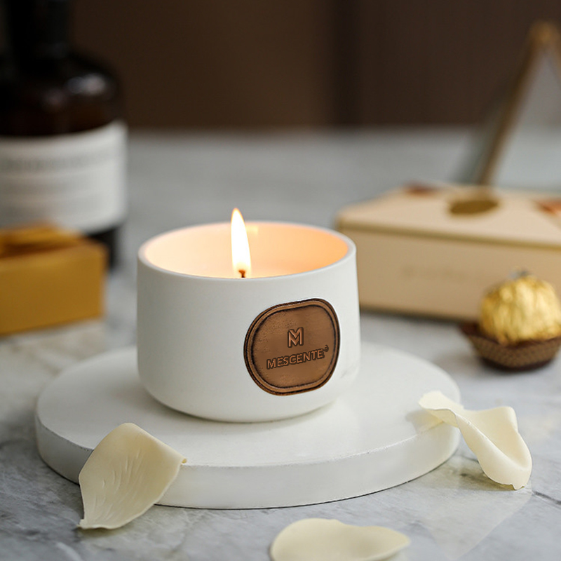 M&Scent özel etiket seramik özel kokulu hindistan cevizi mum hediye deposu