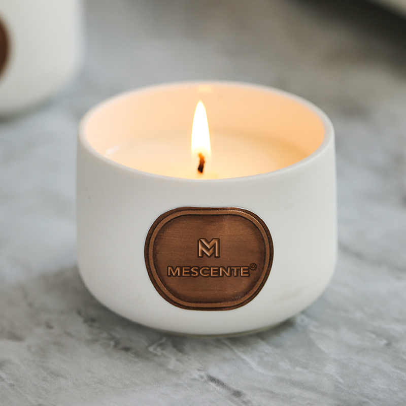 M&Scent özel etiket seramik özel kokulu hindistan cevizi mum hediye deposu
