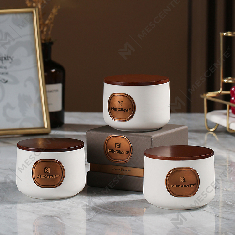 M&Scent özel etiket seramik özel kokulu hindistan cevizi balmumu mum hediye setleri