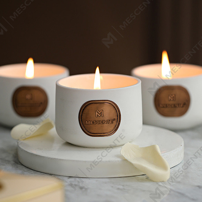 M&Scent özel etiket seramik özel kokulu hindistan cevizi balmumu mum hediye setleri