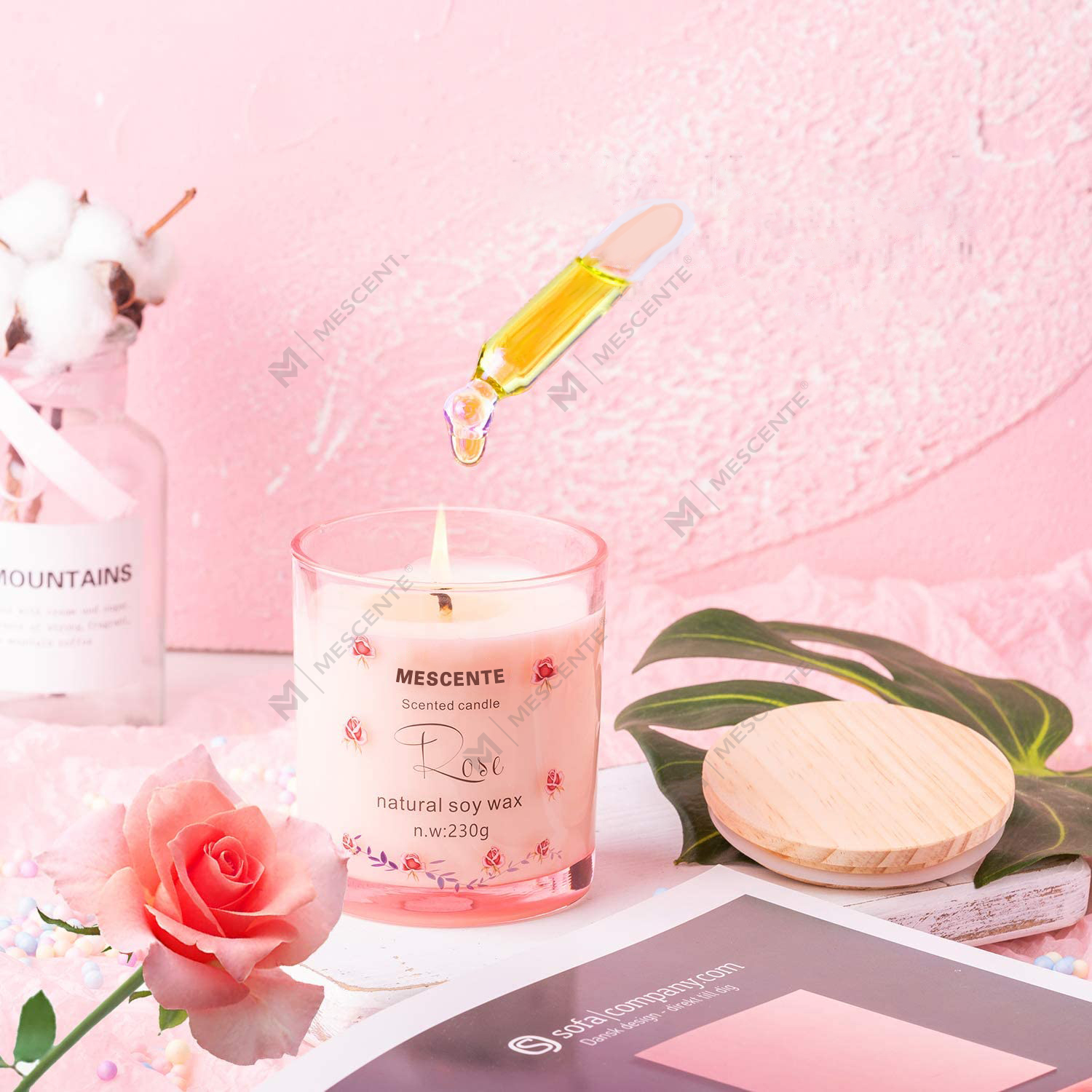 M&Scent El Yapımı Lüks Cam Tutucu Spiritüel Seramik Sütun Vanilya Kristalli Kokulu Mum