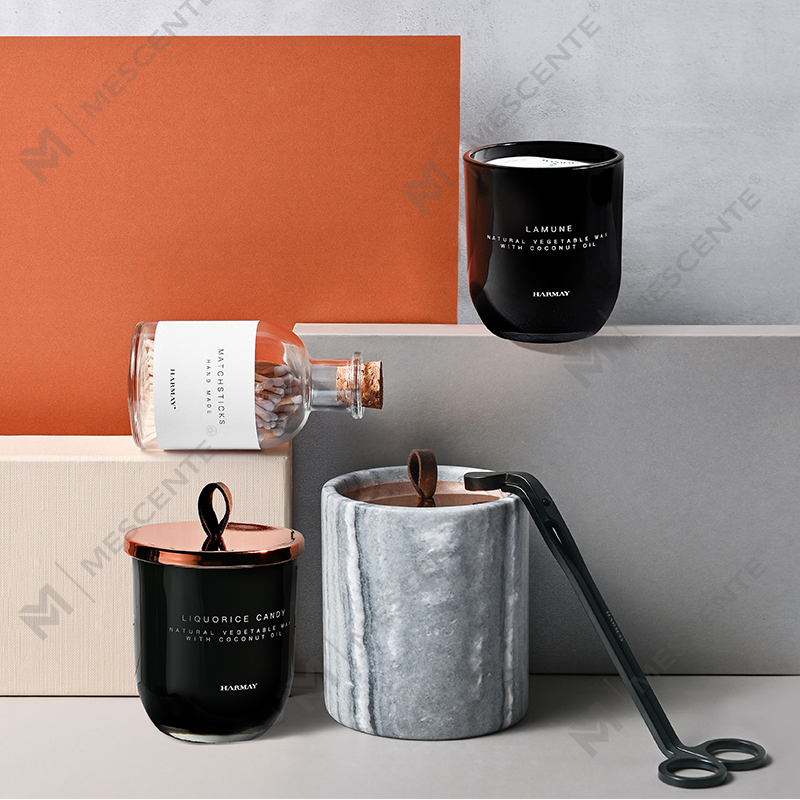 M&Scent Toptan Lüks Özel Dekorasyon Özel Etiket Siyah Cam Kristal Kokulu Soya Balmumu Mumlar