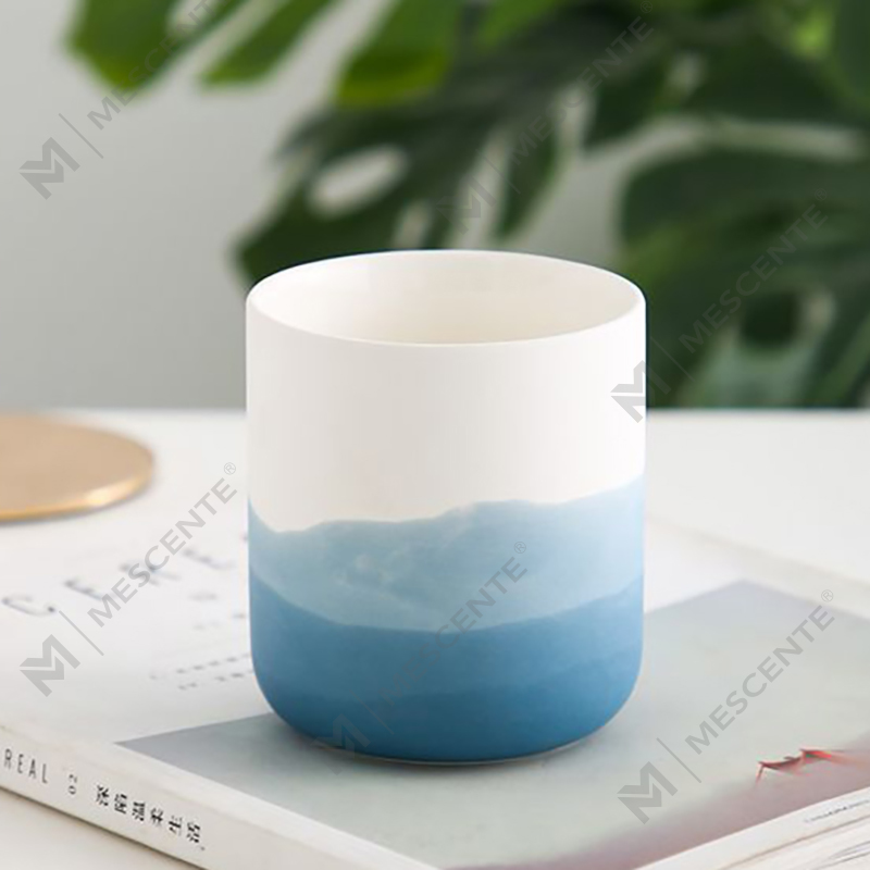 M&Scent Dekoratif Seramik Mavi ve Beyaz Vazo Konik Tealight Mumluk, Fenerler ve Mum Kavanozları