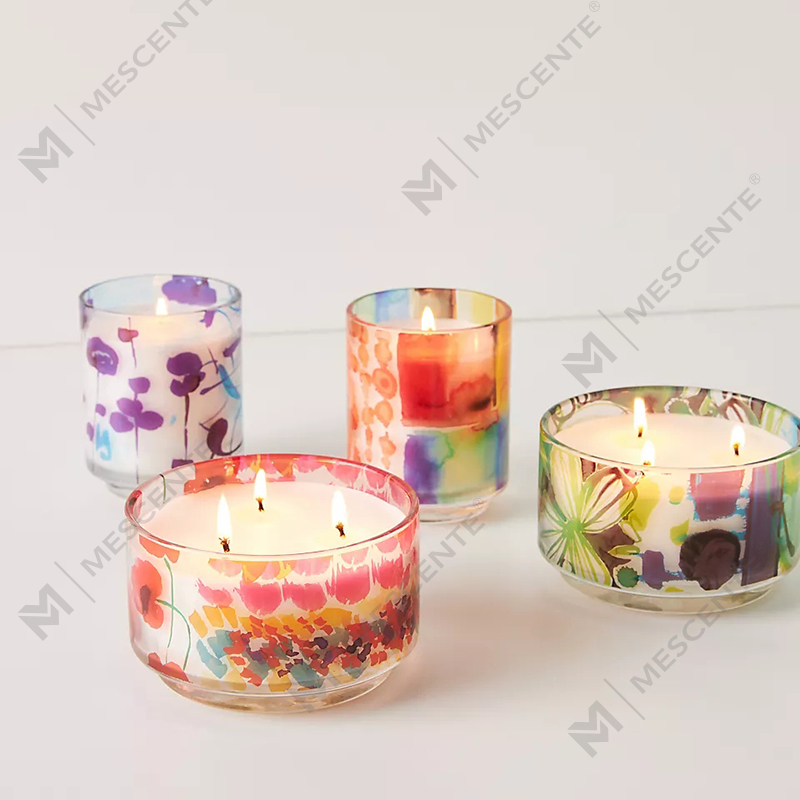 M&Scent Lüks Özel Dekorasyon Özel Etiket 3 Fitil Bir Pazar Ressam Cam Kristal Kokulu Soya Balmumu Mumlar
