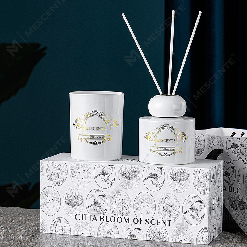 M&Scent lüks özel etiket mum aroması kokulu mum kamış difüzör kutu ambalajı ile