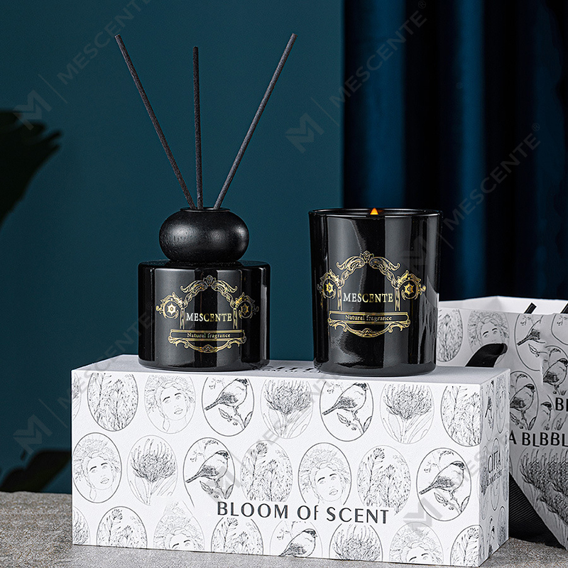 M&Scent lüks özel etiket mum aroması kokulu mum kamış difüzör kutu ambalajı ile
